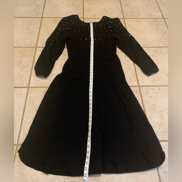 Vintage I. B. Diffusion Black Angora Wool Blend Knit Maxi Dress Rhinestone Sz M - Picture 6 of 7